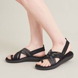 TEVA Voya Strappy Sandals Black Crisscrossed Shoes Elastic Recycled Summer